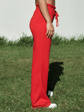 Cherry Red Terry Wide Leg Pants