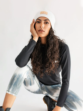 White Leather Patch Beanie